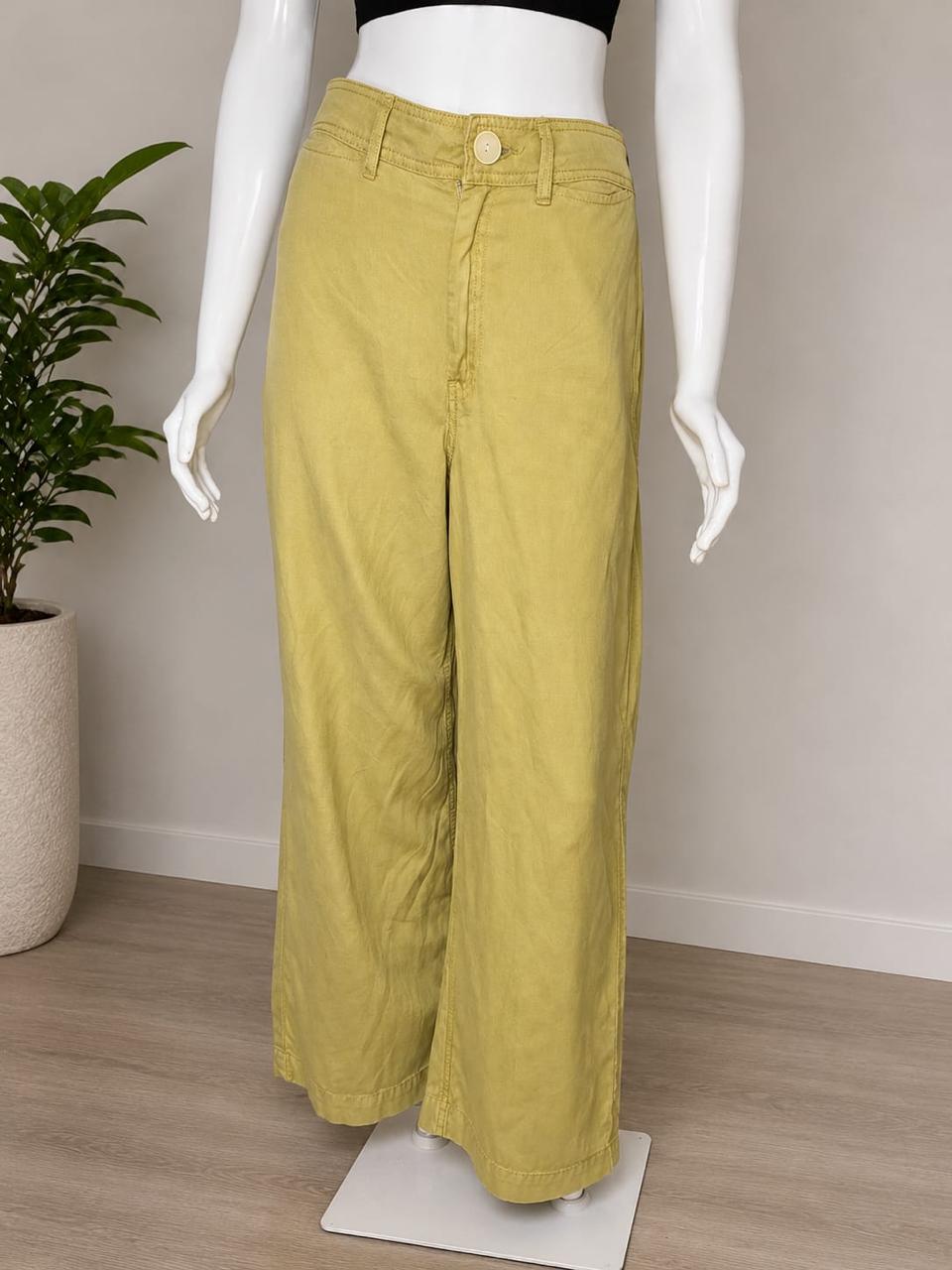Pantalón Ancho Mujer Amarillo Mostaza
